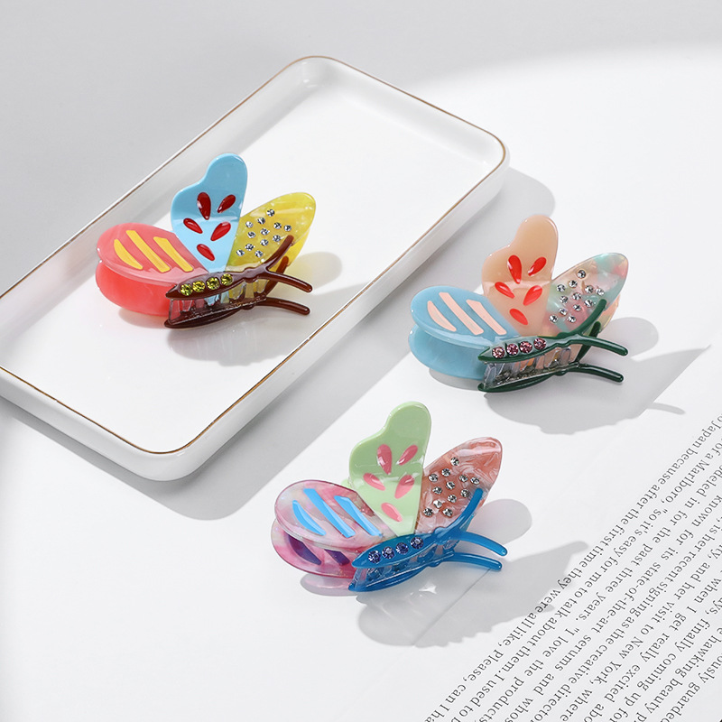 Butfre de papillon coloré Clips de cheveux acétate