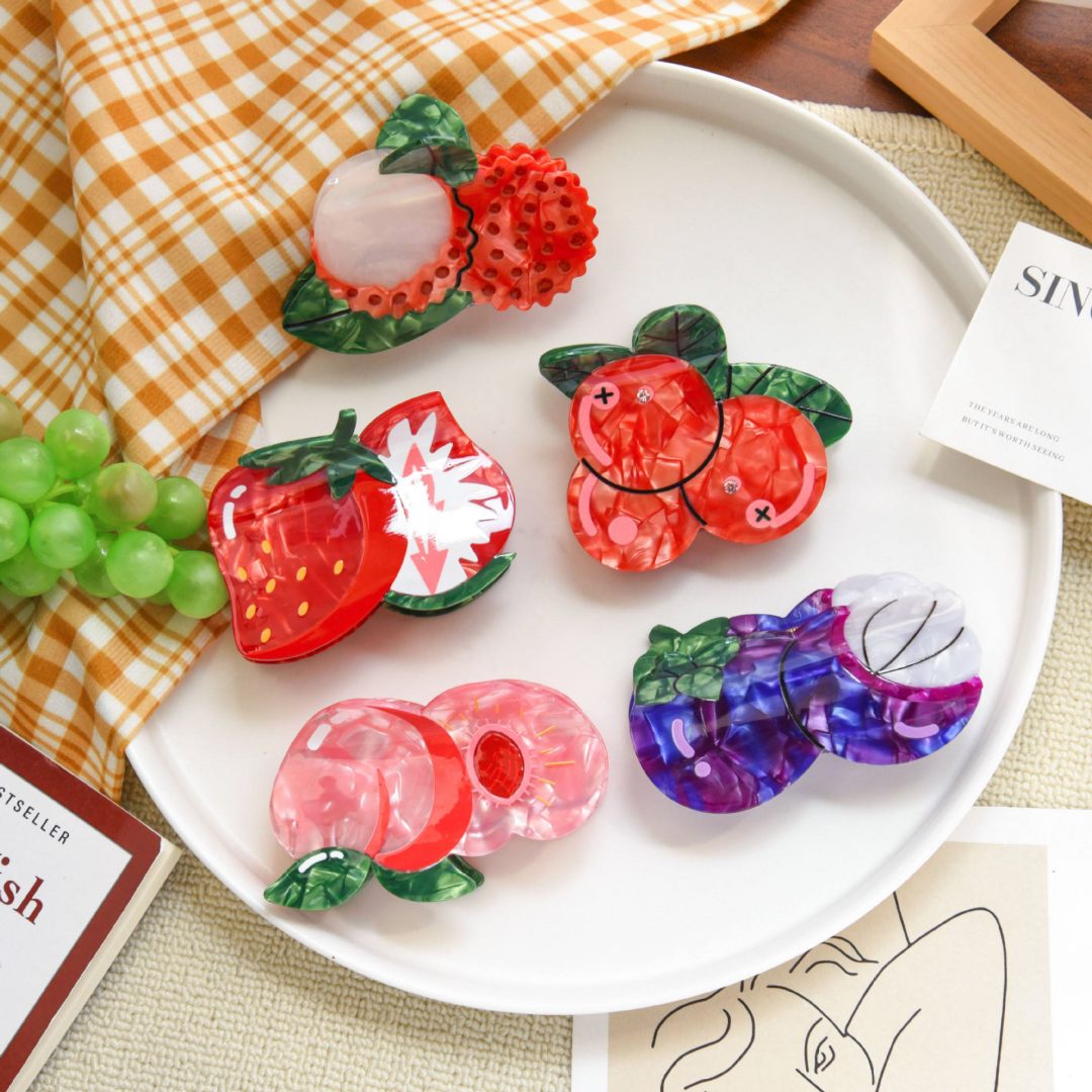 Pinces à cheveux en acétate multi-fruits, nouveau, doux, écologique, Logo personnalisé, 10cm, accessoires pour femmes et filles, à la mode
